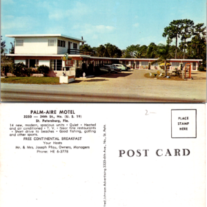 Palm-Aire Motel St. Petersburg Florida Postcard Alfred Johnson - Image 1