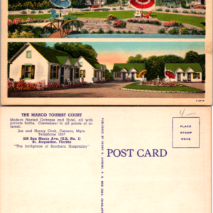 Marco Tourist Court St. Augustine Florida Linen Postcard Henry H. Ahrens - Image 1