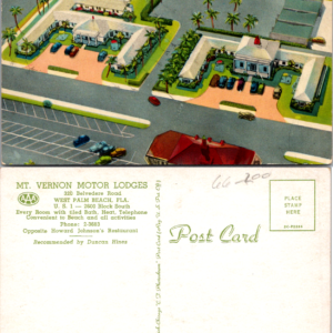 Mt. Vernon Motor Lodges West Palm Beach FL Linen Postcard 2C-P2266 - Image 1