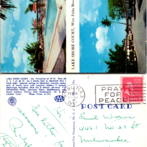 Lake Shore Court West Palm Beach Florida L. L. Cook Co. Vintage Postcard - Image 1
