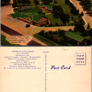 Bowman's Auto Courts Tallahassee Florida Linen Postcard MWM 11,403F - Image 1