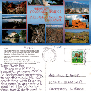 Beautiful Colorado Springs Pikes Peak S-230 Swanson 1991 Mailed - Image 1