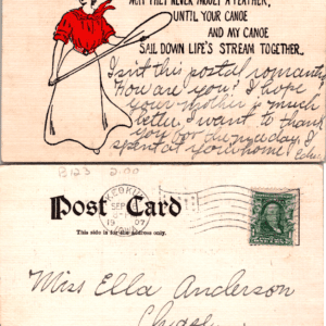 1907 Keokuk Iowa Woman Canoe Paddle Postcard - Image 1