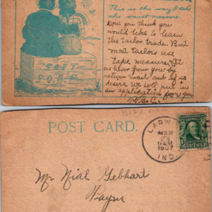 I'm a Tailor 1907 Comic Humor Mailed Larwill Indiana Postcard - Image 1