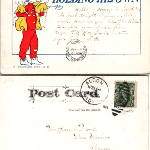 Holding His Own 1905 Algona Iowa Man Holding Two Babies Vintage Postcard - Image 1