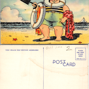 Now for a Swim! Fat Man Beach Linen 68078 Vintage Comic Postcard - Image 1