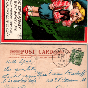 Nobody Loves Me Little Boy Crying Antique Postcard 1910 Canfield Ohio - Image 1