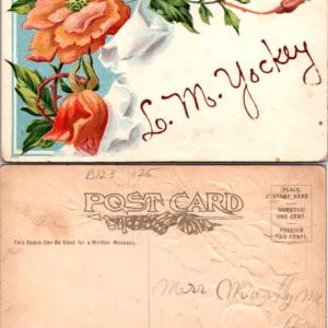 Embossed Floral Postcard Orange Flower Blue Background Vintage - Image 1