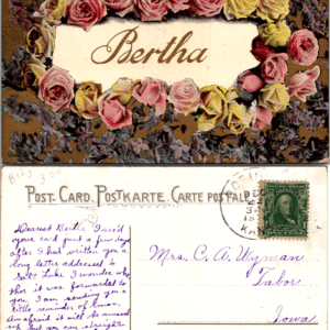 Bertha Embossed Glitter Roses Lilacs Germany Postcard Vintage - Image 1