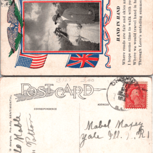 Hand in Hand No. 2282 Pro-Ally Sentimental WWI Postcard Allied Flags - Image 1