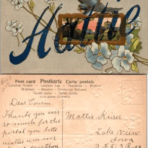 Hattie Embossed Postcard Swallow Flowers Divided Back - Image 1