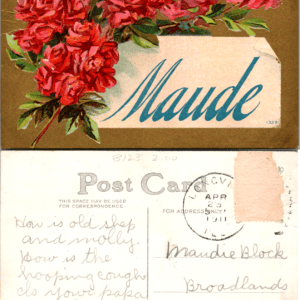 Maude Red Roses Large Script Name Postcard 1911 - Image 1