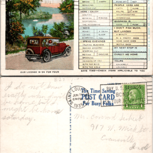 E. C. Kropp Co. Time Savers Postcard Having a Glorious Time Here 1935 postcard - Image 1