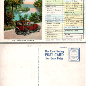 E. C. Kropp Co. Time Saving Post Card 15199-W54 Car by Lake Unused - Image 1