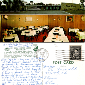 Mt. Dora Motor Lodge Restaurant Mount Dora Florida Postcard 1966 - Image 1
