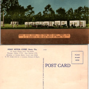Perry Motor Court Perry Florida Night Scene Linen Postcard E-9889 - Image 1