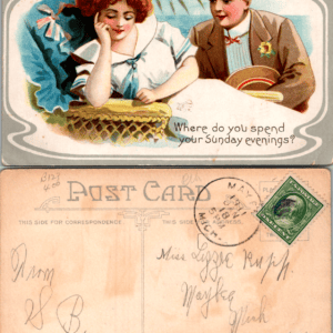 Where Do You Spend Your Sunday Evenings Courting Couple Postcard 1911 - Image 1