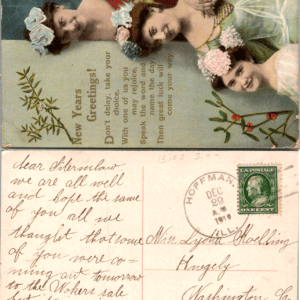 Edwardian Women New Years Greetings Postcard 1910 Hoffman Illinois - Image 1