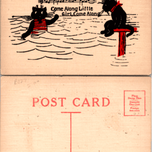 R.L. Wells Black Cat Come Along Little Girl Postcard 1900s - Image 1