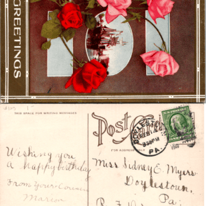 Greetings Roses Ship Doylestown Pa 13 Vintage Postcard - Image 1