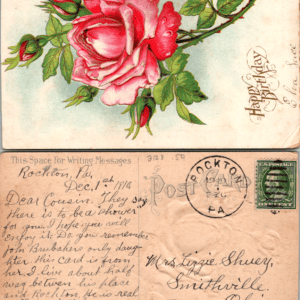 Pink Rose Birthday Postcard Rockton PA 1910 Embossed - Image 1