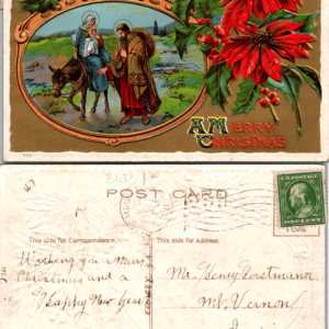 Holy Family Poinsettias Holly Postcard 438 A Merry Christmas - Image 1