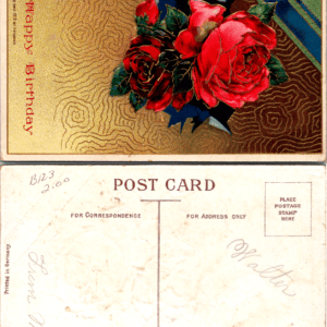 Birthday Postcard Red Roses Gold Embossed Printed in Germany - Image 1