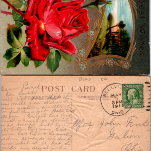 Embossed Red Rose Best Wishes Postcard 1910 Bellville Ohio 396 Vintage - Image 1
