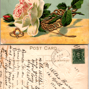 Birthday Greetings Embossed Rose Postcard Loudonville Ohio - Image 1