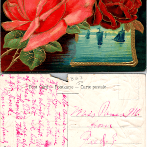 Germany ECC Series 30 Embossed Postcard Red Roses Sailboat - Image 1