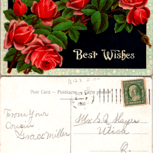 Best Wishes Roses Postcard 1910 Printed in Germany Vintage - Image 1