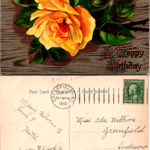 Embossed Birthday Postcard 1910 Greenfield Indiana Yellow Rose - Image 1