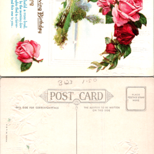 Embossed Birthday Postcard Pink Roses 746 - Image 1