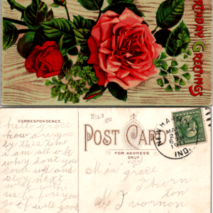 Birthday Greetings Red Roses Postcard Divided Back Harris Indiana 1910 - Image 1