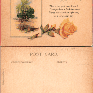 Birthday Greetings Yellow Rose Postcard Birthday Series No. 275 - Image 1
