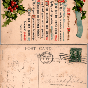E. B. B. Co. 7363 1908 Christmas Blessing Holly Postcard - Image 1