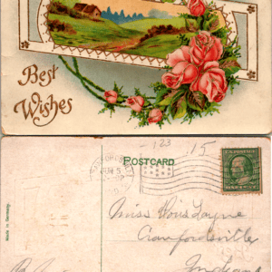 Best Wishes Pink Roses Rural Scene Germany Serie 6054 Postcard - Image 1