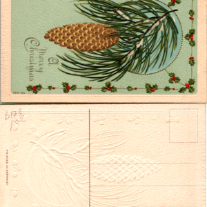 Pine Cone Merry Christmas Embossed Postcard Germany SER. 1814 - Image 1