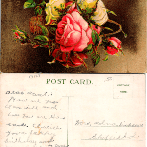 Hearty Greetings Roses Birthday Postcard Early 1900s Used Mrs. Adna Dickson - Image 1