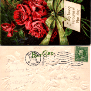 Many Happy Returns of the Day Red Rose Embossed Birthday Postcard 1910 Germany 6522 - Image 1