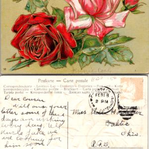 Good Luck Embossed Roses Postcard 1913 58 Vintage - Image 1