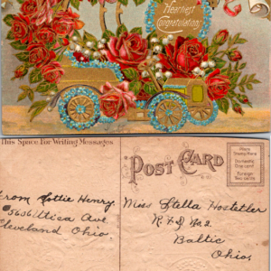 Heartiest Congratulations Embossed Floral Car Roses Postcard - Image 1