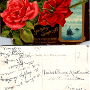 Birthday Greetings Embossed Roses Ship Scene ECC Series 30 Germany Vintage - Image 1