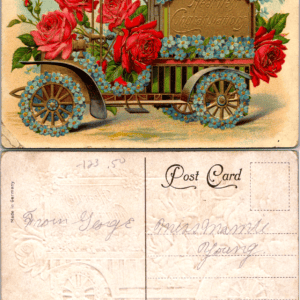 Heartiest Congratulations Car Roses Embossed Germany c1910s Postcard - Image 1
