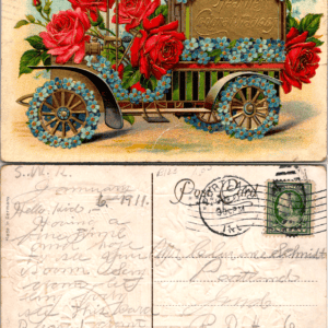 Heartiest Congratulations Car Roses Embossed Made in Germany 1911 - Image 1