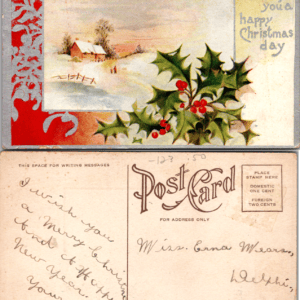 Christmas Holly Winter Scene Postcard Divided Back Delphi Ind Vintage - Image 1