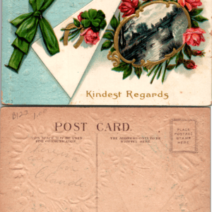 Kindest Regards 403 Embossed Postcard Pink Roses Divided Back - Image 1