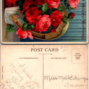 Happy Birthday Roses Horseshoe Germany Serie No 7072 B Vintage - Image 1