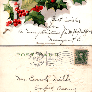Dennison 1906 Christmas Embossed Holly Postcard - Image 1