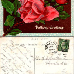 Birthday Greetings Rose Embossed Postcard Series 10 1910 - Image 1
